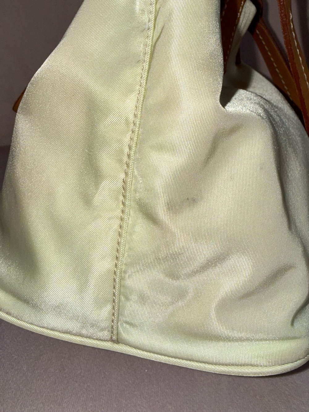 Prada Authentic Cream Nylon Purse with Tan Leather Handles - Picture 6 of 14